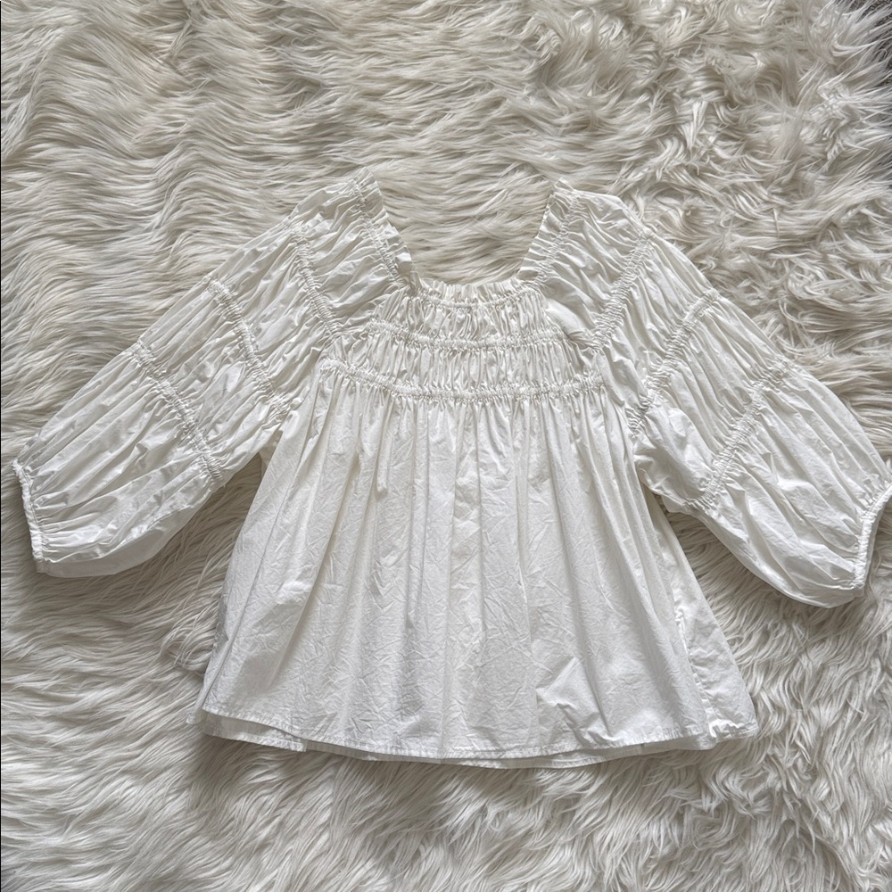 Free People Women's Off-White Off-Shoulder Peplum Top Size L - Picture 7 of 13